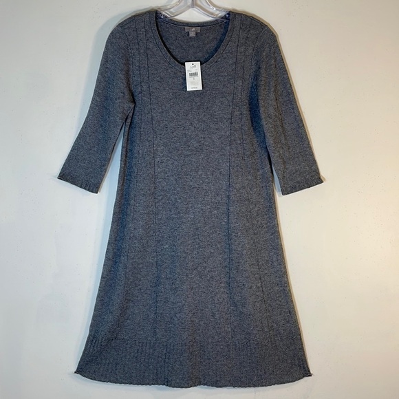 NWT. J. Jill Small Wool Blend A Line 3/4 Sleeve Dark Grey Sweater Dress.